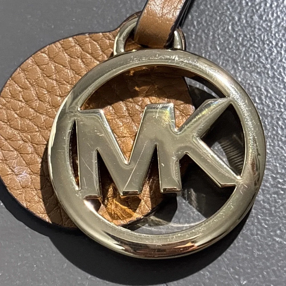 MICHAEL KORS Gold MK Logo & Leather Strap Handbag Hang Tag FOB Charm